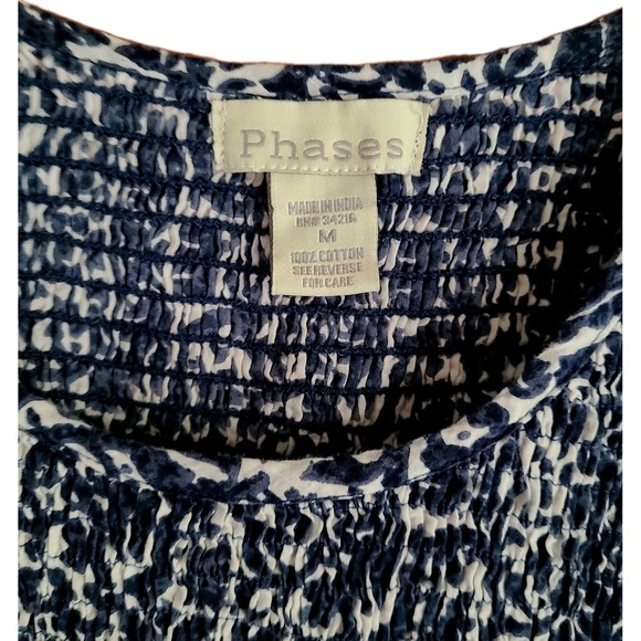 Phases Blue Smocked Peasant Boho Flare Dress Cotton Women's Sz M Anthropologie - Picture 5 of 5